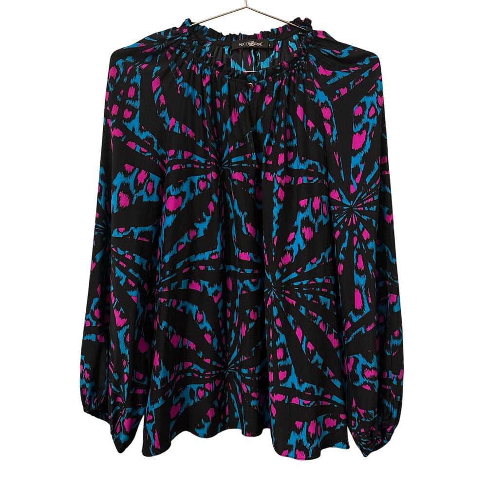 Alice & Trixie Silk Electric Blue, Pink and Black Animal Print Blouse L